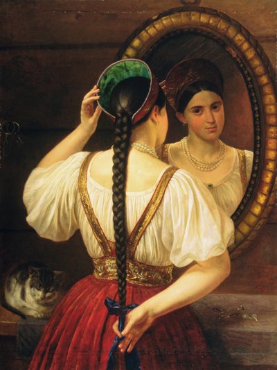 A girl at the mirror by Philipp Osipovich Budkin